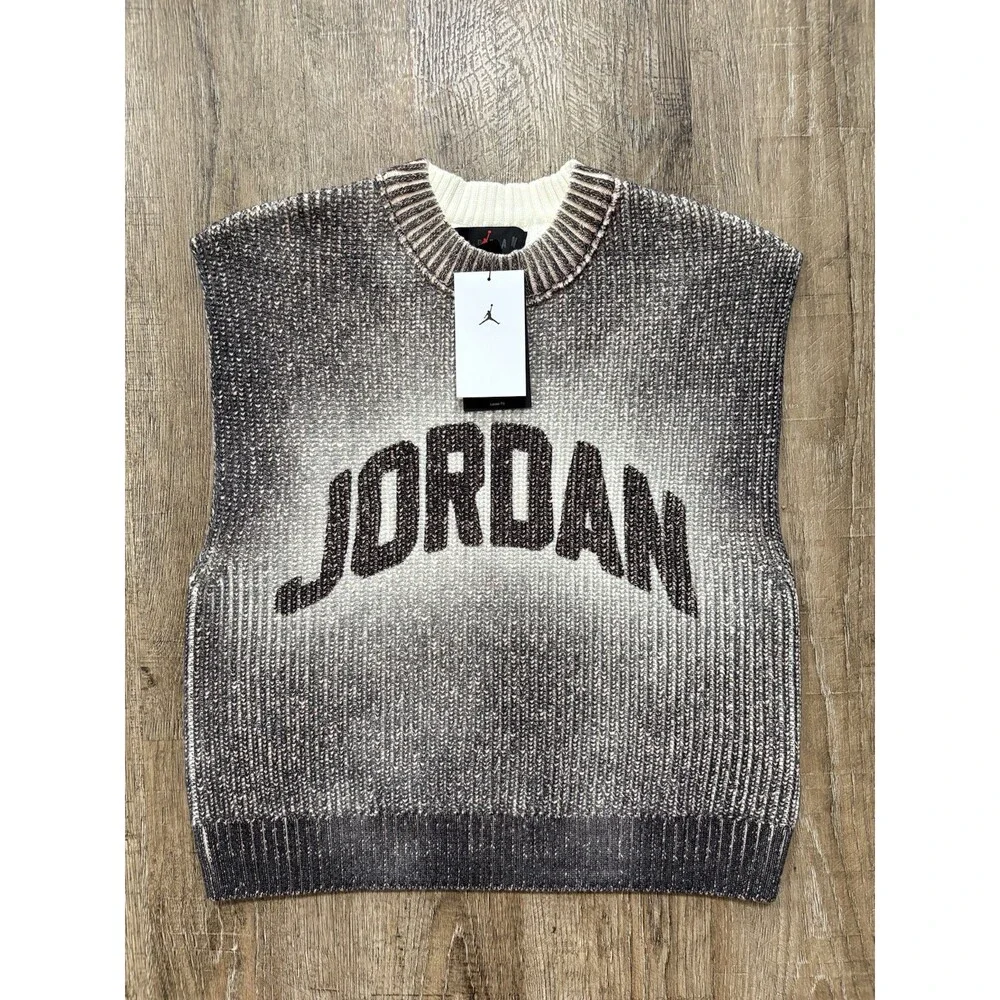 Nike Jordan Flight Knit Sweater Vest Off Noir Gray Women’s Sz Small HQ9190-045